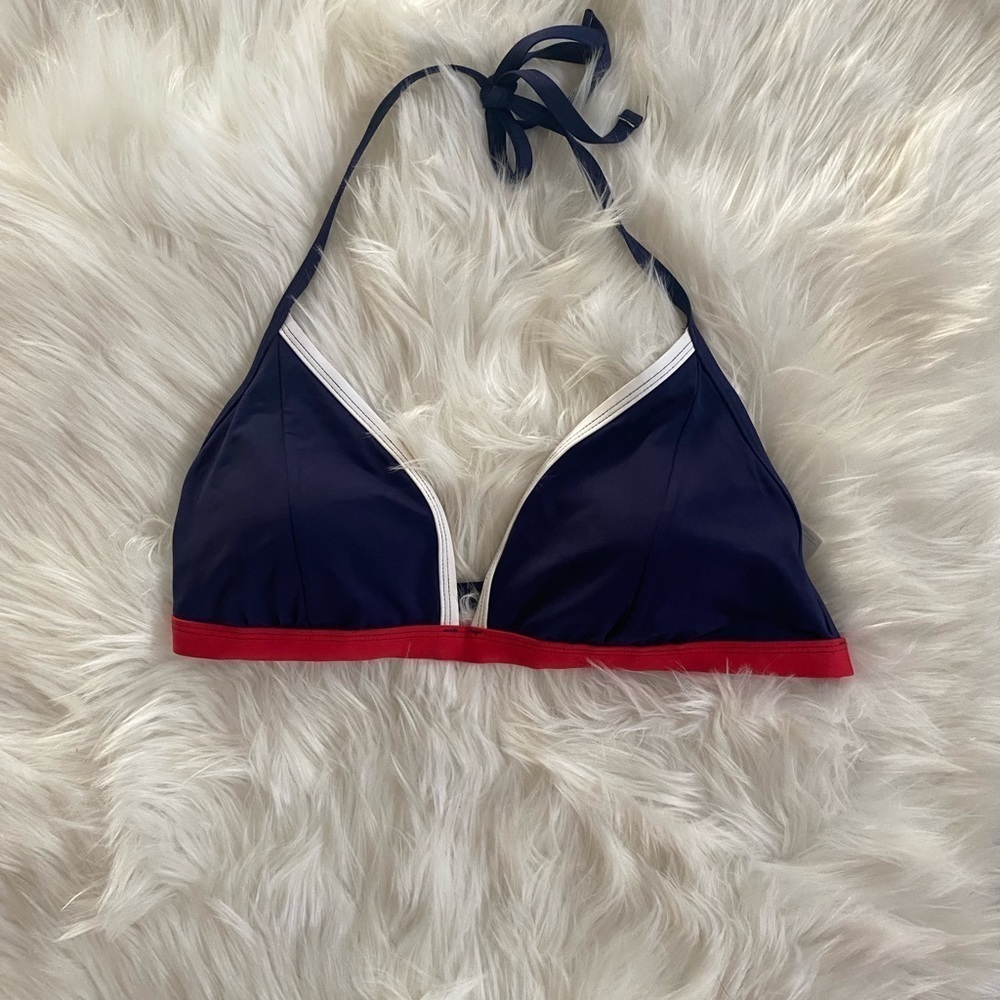 NWT Kona Sol red, white, and blue lightly padded triangle bikini top. XL
